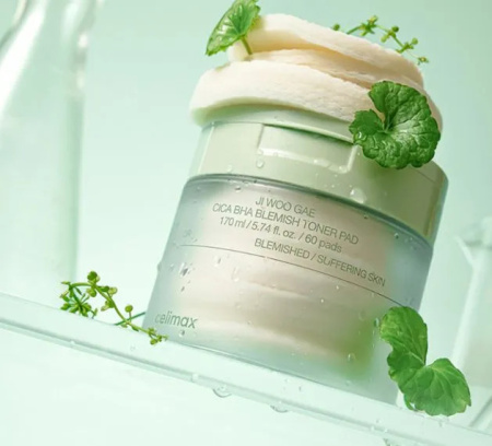 Тонизирующие пилинг-пэды для проблемной кожи с BHA-кислотами Celimax Ji Woo Gae Cica BHA Blemish Toner Pad 170мл (60 шт)