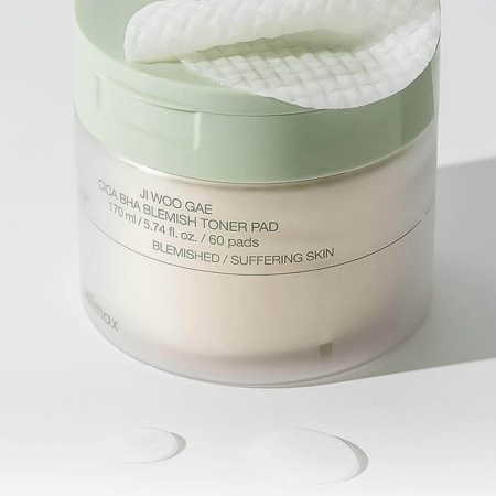 Тонизирующие пилинг-пэды для проблемной кожи с BHA-кислотами Celimax Ji Woo Gae Cica BHA Blemish Toner Pad 170мл (60 шт)